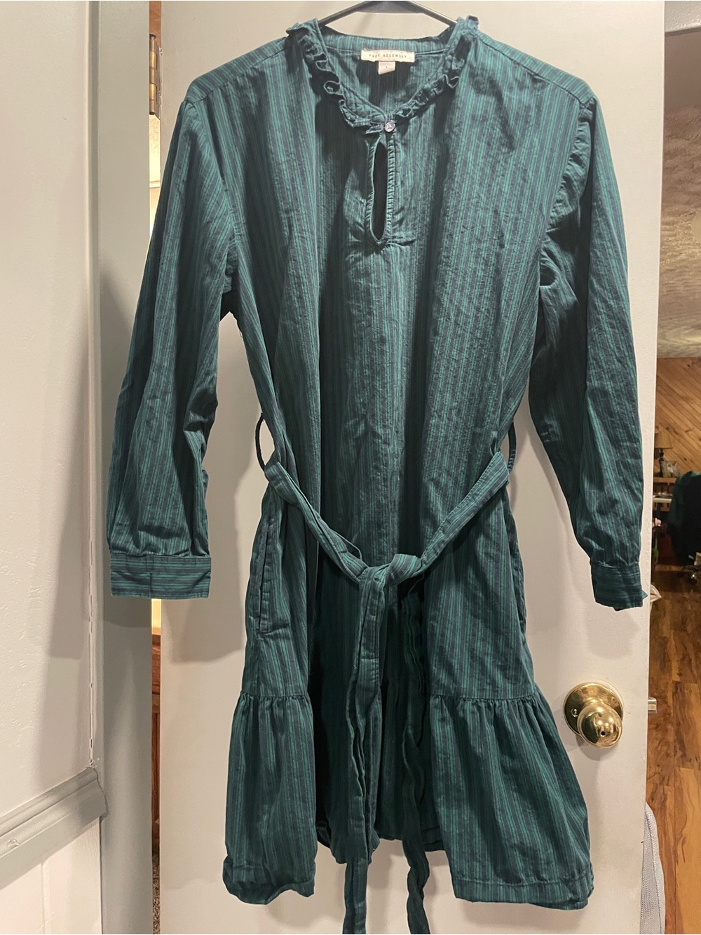Free Assembly Teal Striped Tie-Waist Casual Dress size L